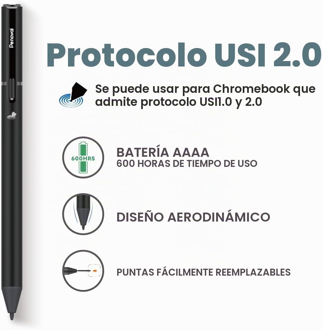 Penoval Lápiz óptico USI 2.0 Lite para modelo Chromebook y tableta...