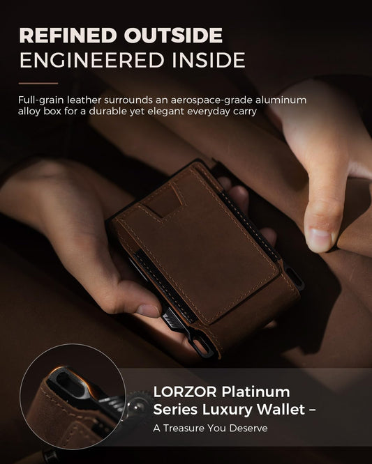 LORZOR Cartera táctica de piel auténtica para hombre, tarjetero des...