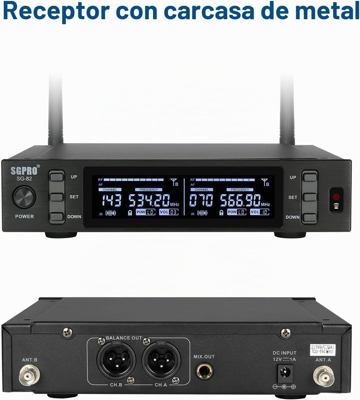 SGPRO SG-82HH Sistema de micrófono inalámbrico de mano doble, 520-5...