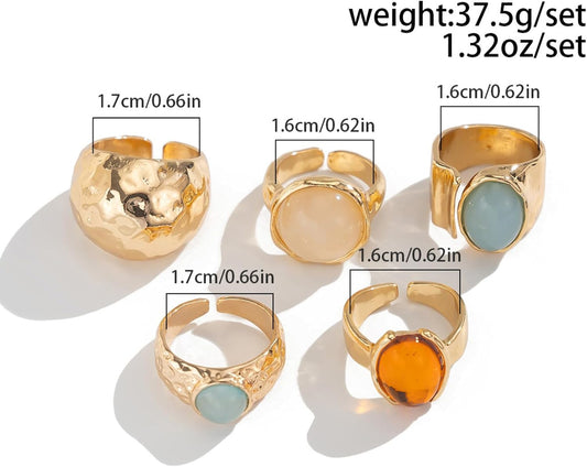 IQIC Anillos gruesos de oro para mujer, juego de anillos de plata a...