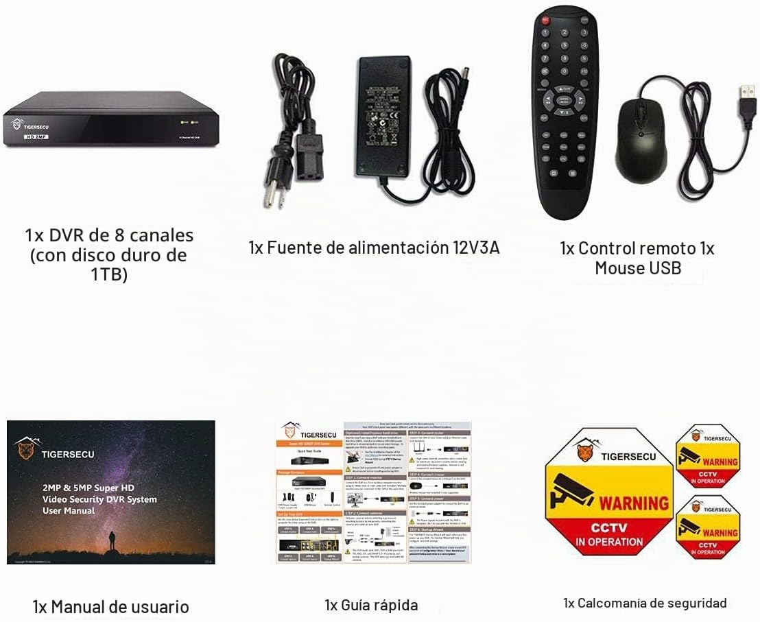 TIGERSECU Grabadora de Seguridad DVR Super HD 1080P de 8 Canales co...