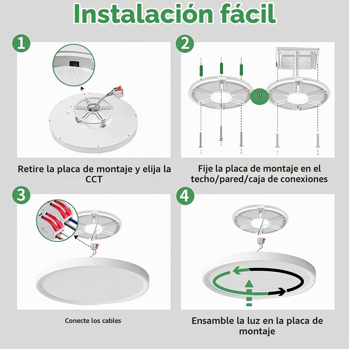 Paquete de 4 luces LED de techo empotradas de 12 pulgadas, 24 W, 25...