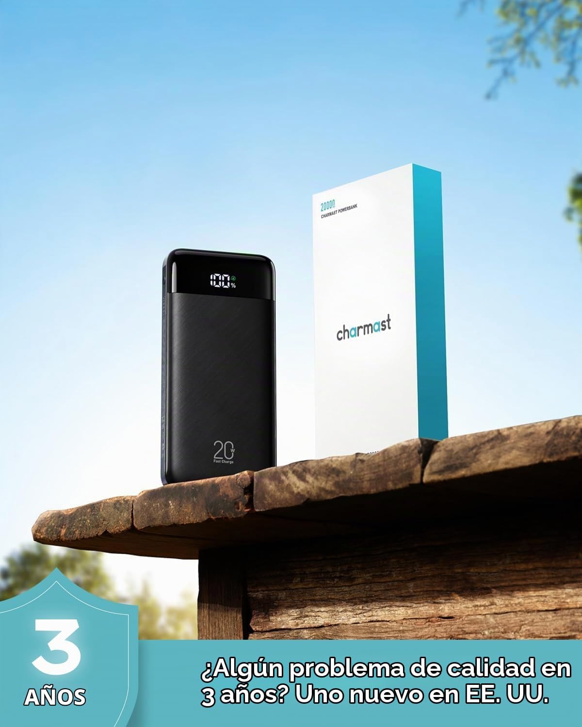 Charmast - Cargador portátil de 20000 mAh con cables incorporados,...