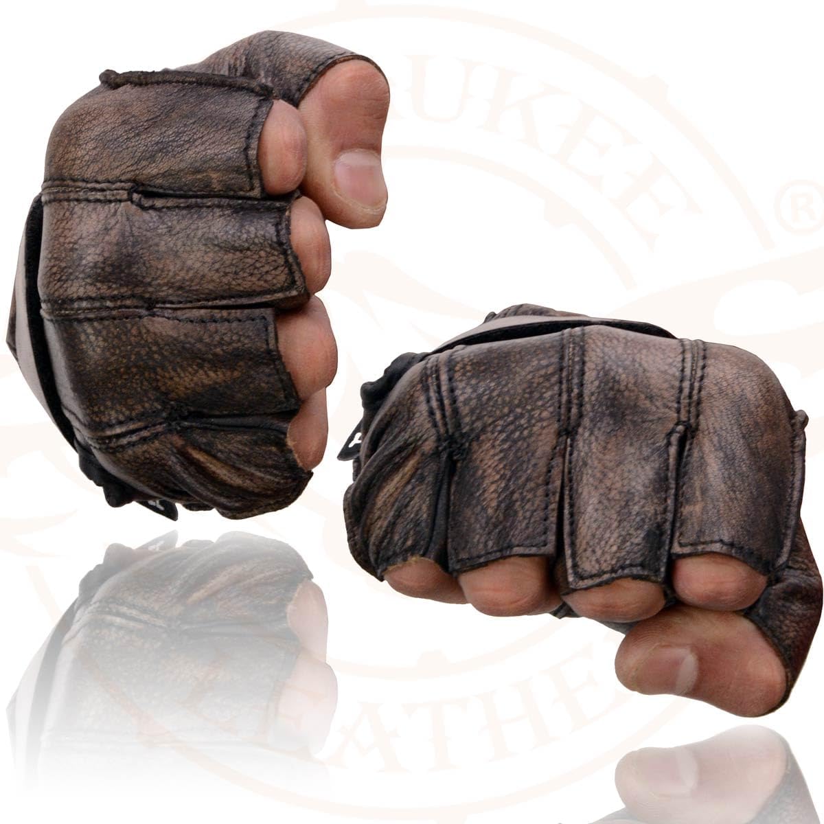 Milwaukee Leather MG7561 - Guantes de piel sin dedos para hombre, c...