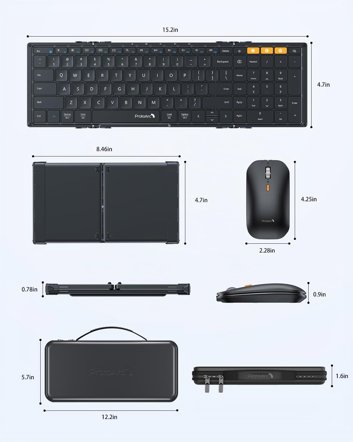 ProtoArc XKM01 Combo de ratón de teclado plegable de tamaño complet...