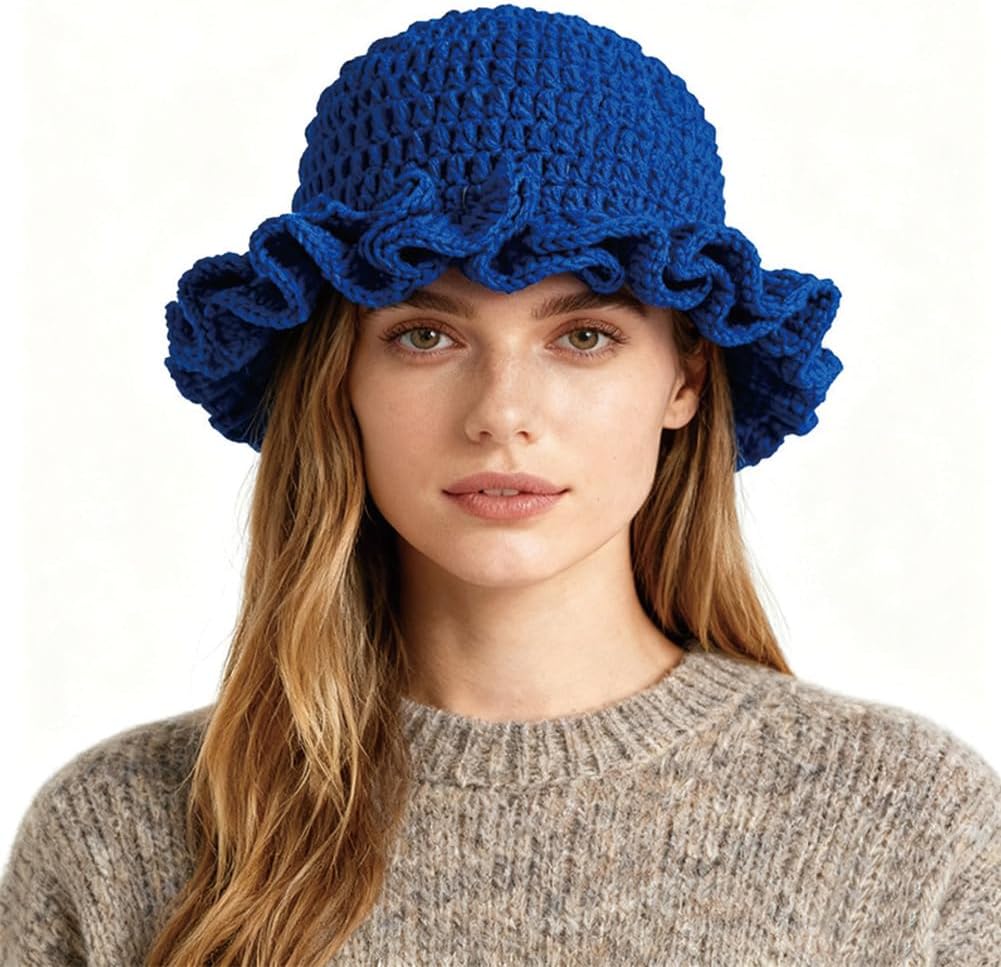 AMOFIA Gorro de punto para mujer, gorro de ganchillo con volantes,...