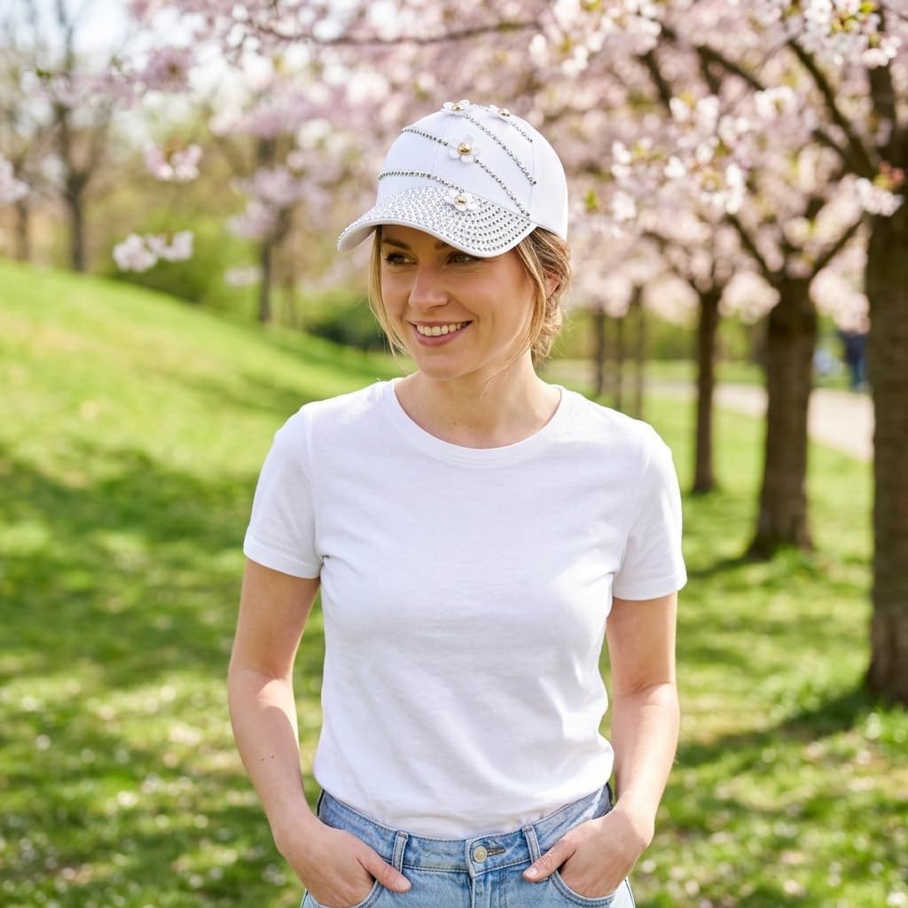 LUCKYBUNNY Gorra de béisbol con flor para mujer, estilo vintage, aj...