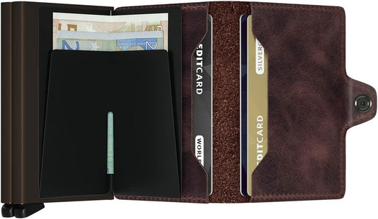 Secrid Billetera doble, color chocolate vintage, piel auténtica con...