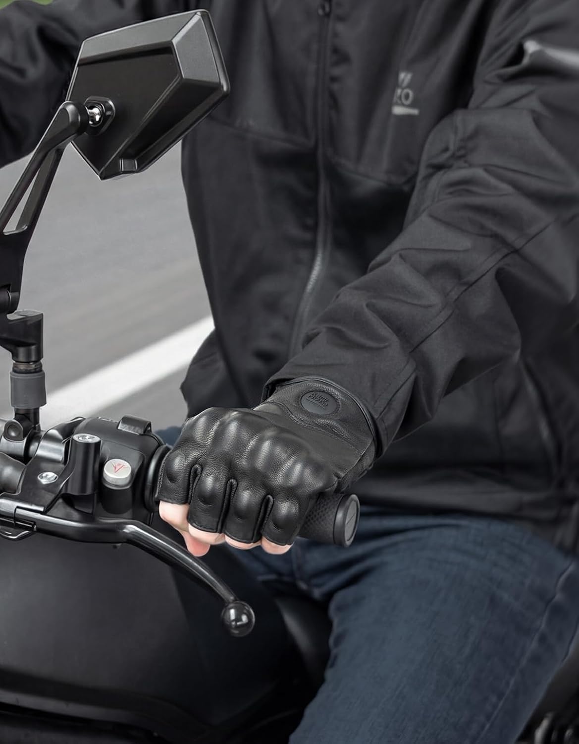 KEMIMOTO Guantes de cuero para motocicleta de medio dedo para hombr...