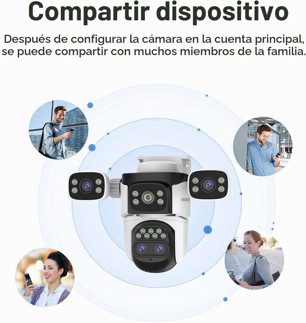 EVERSECU - Cámara de seguridad WiFi PTZ de lente cuádruple con zoom...
