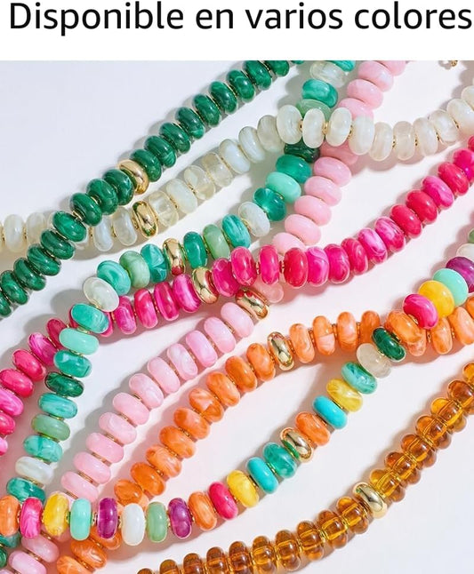 FAUTHENTICUTE Gargantilla de cuentas gruesas para mujer, collar lla...
