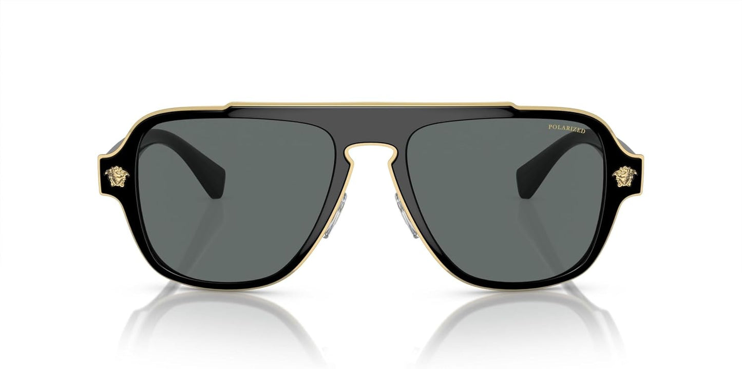 Versace - Gafas de sol para hombre, marco negro, lentes grises oscu...