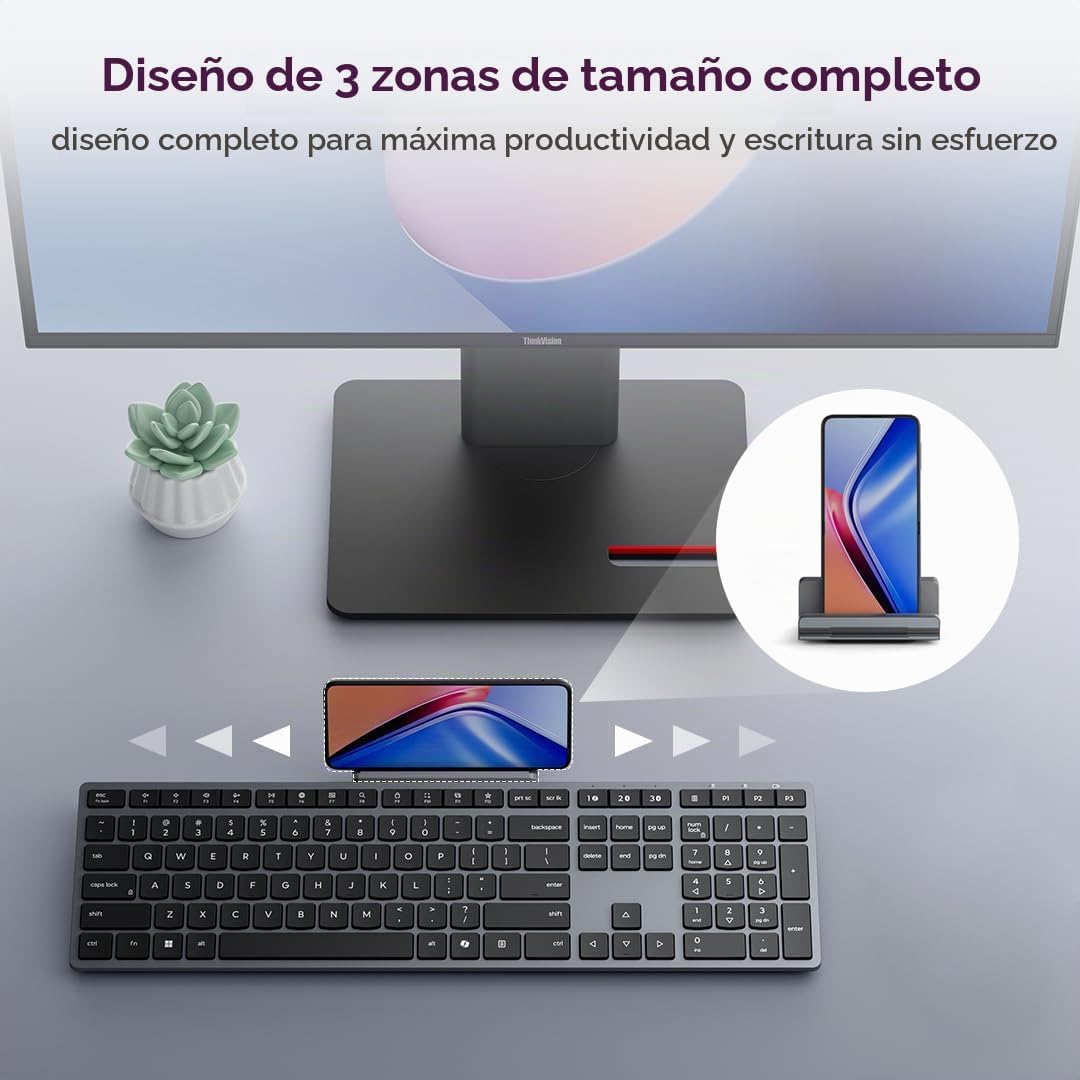 Teclado Inalámbrico Moderno Lenovo 700, Dongle 2.4 GHz y Conexión D...