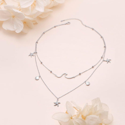 DAOSHANG Collares en Capas para Mujeres Plata de Ley S925 Gargantil...
