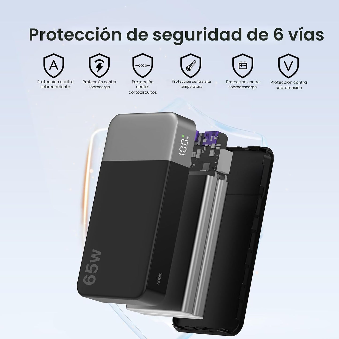 NOBIS Cargador portátil 20000mAh 65W Power Bank Carga rápida | Pane...