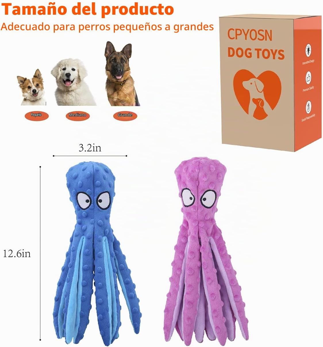 CPYOSN Paquete de 2 juguetes para perros de pulpo, sin relleno, chi...