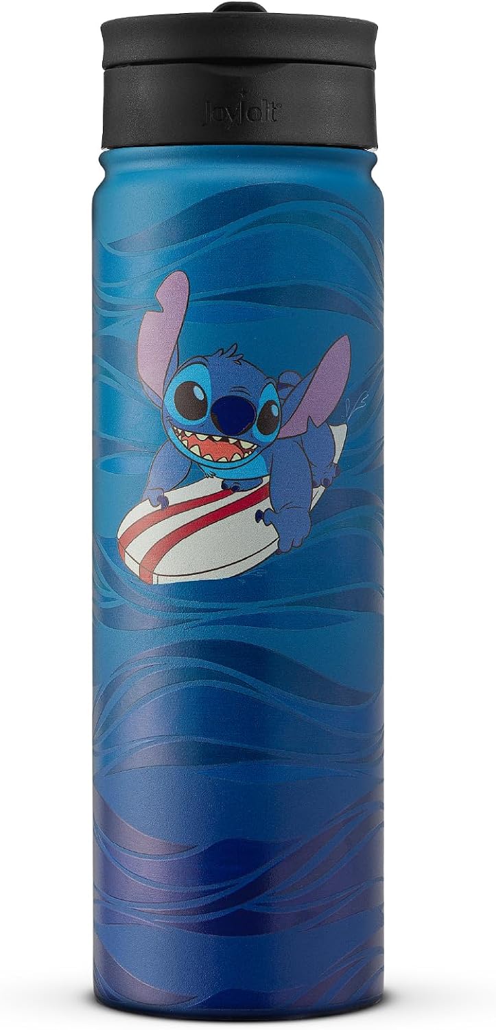 JoyJolt Disney Stitch Surf's Up - Botella de agua de acero inox...