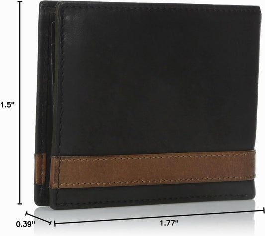 Fossil Billetera plegable de cuero para hombre con bolsillo para mo...