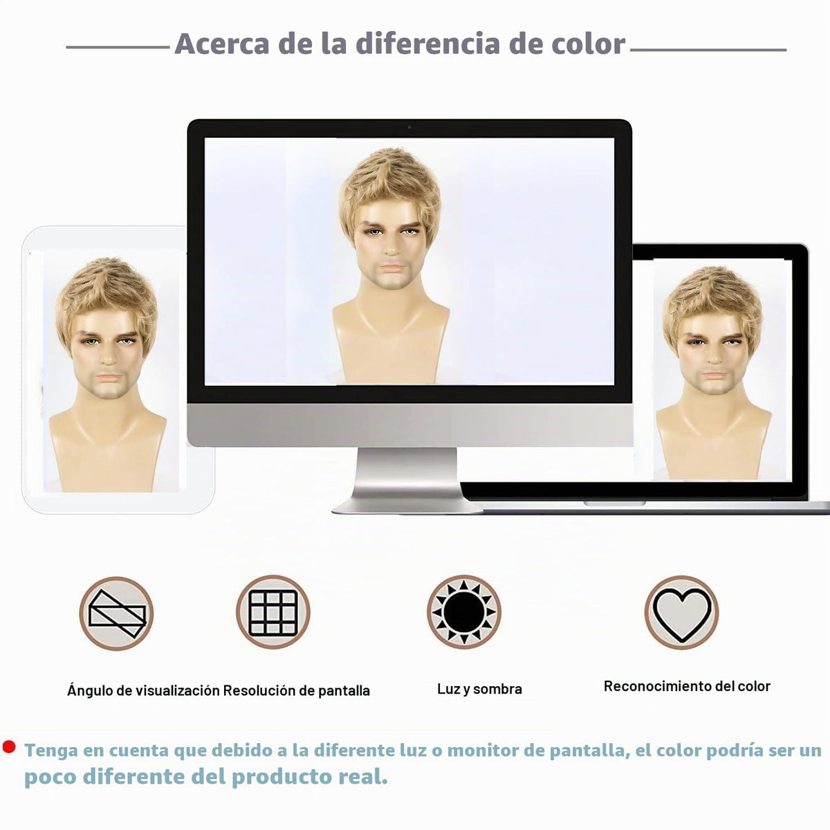 BEAUTY FLAG - Peluca rubia para hombre de cabello corto y liso sint...