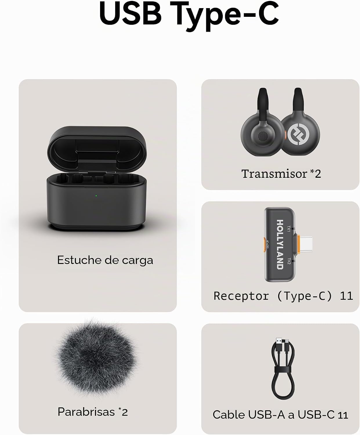 Hollyland Lark M2S - Micrófono inalámbrico con enchufe USB-C para i...