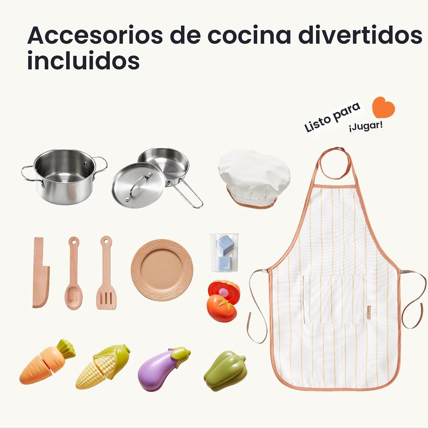 Tiny Land Juego de cocina para niños, juego de cocina de granja de...