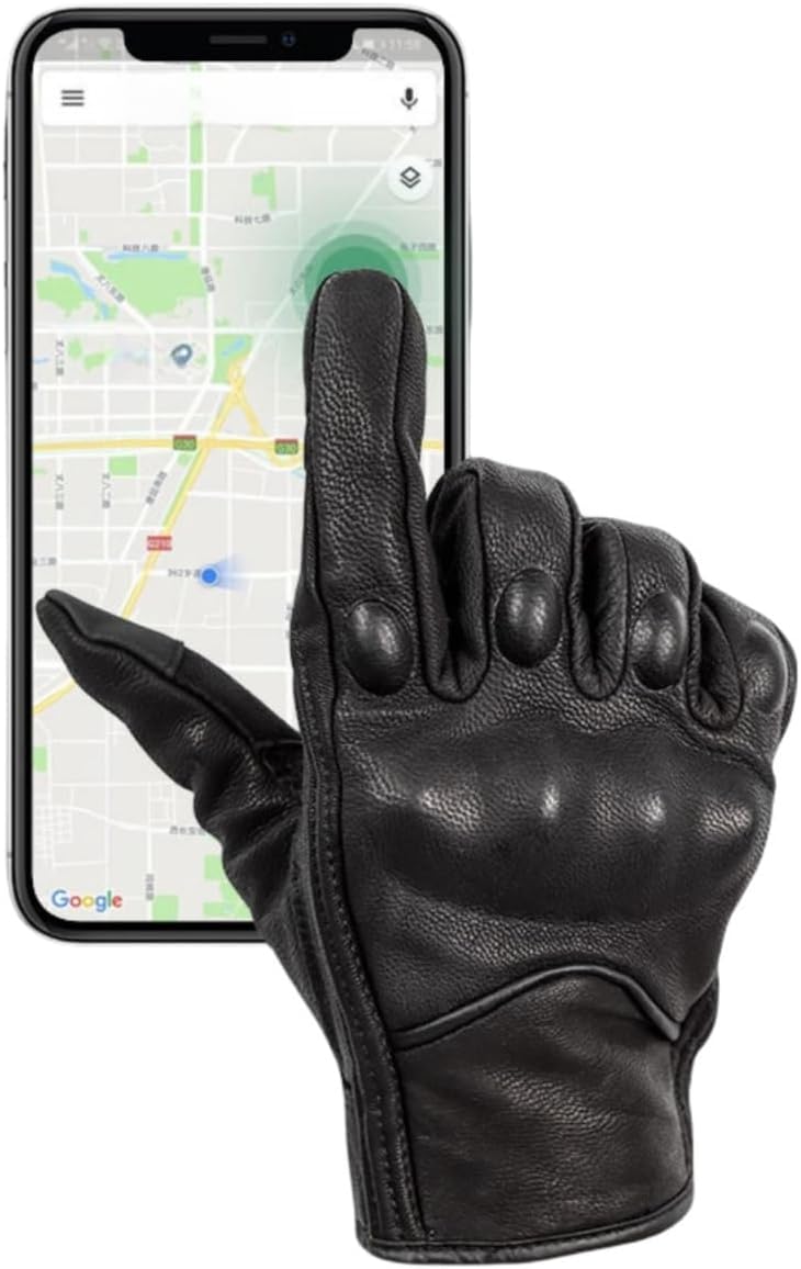 shamofeng Guantes de cuero para motocicleta con pantalla táctil de...