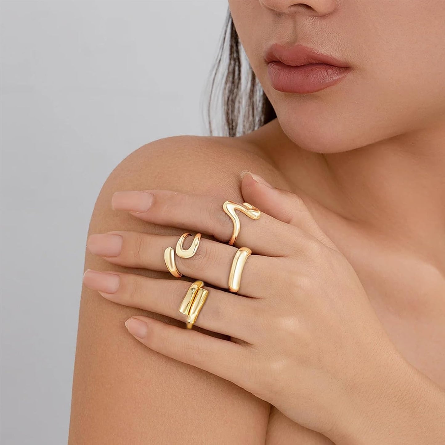 YEEZII Anillos Gruesos de Oro para Mujer Sin Deslustre, Anillo de P...