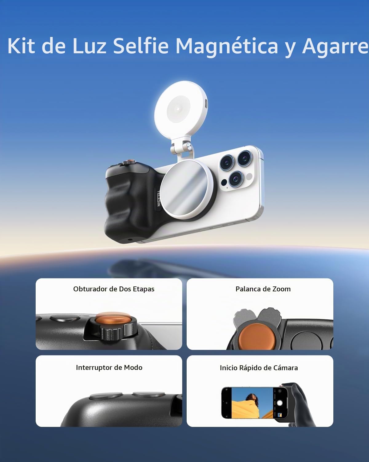 TELESIN Fun Shot - Agarre magnético para cámara de teléfono (negro)...