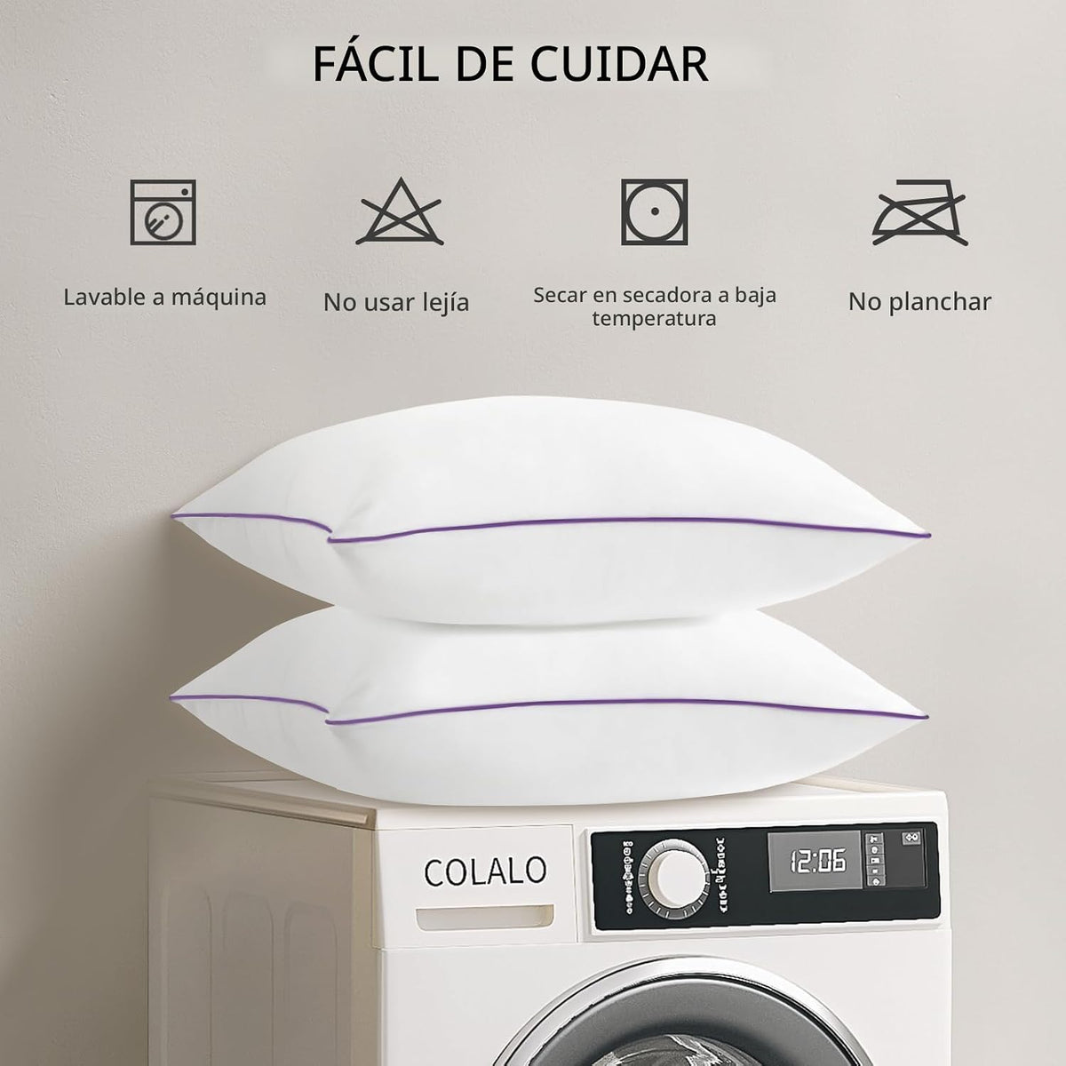 JOLLYVOGUE Juego de 6 almohadas tamaño Queen, lavables, de apoyo, c...