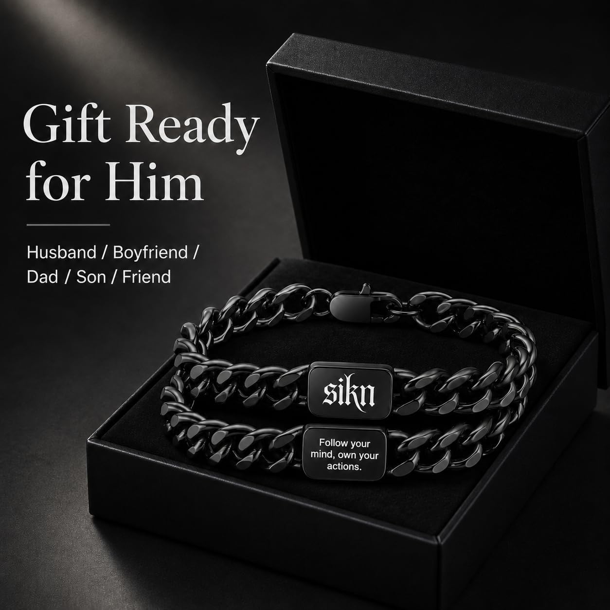 sikn Pulsera inspiradora de eslabones cubanos de acero inoxidable p...
