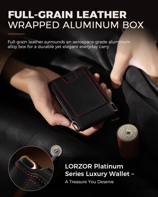 LORZOR Cartera táctica de piel auténtica para hombre, tarjetero des...