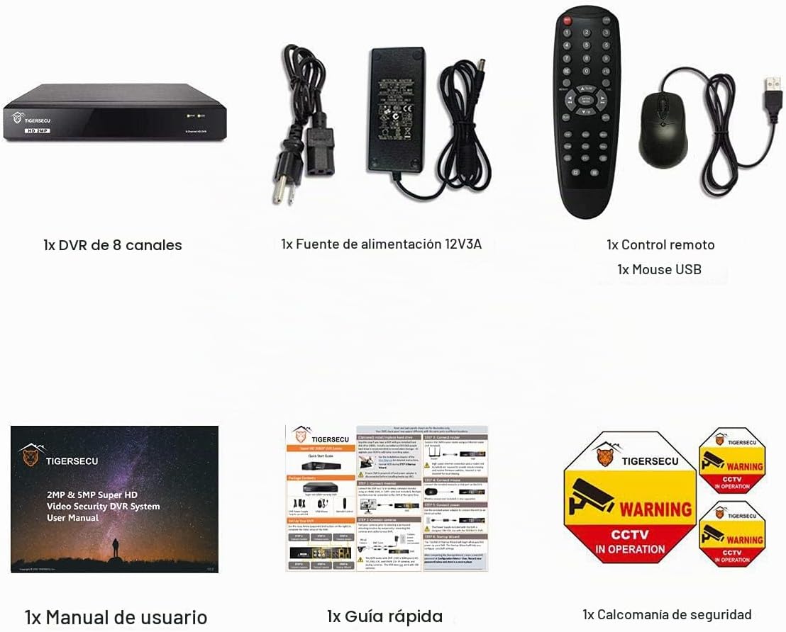 TIGERSECU Grabador de seguridad DVR híbrido 4 en 1 de 8 canales Sup...