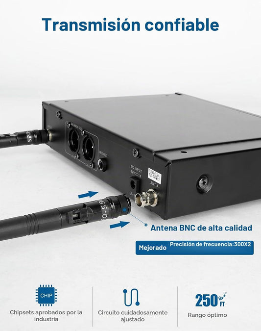 SGPRO SG-82BB Sistema de micrófono inalámbrico doble, 520-590 MHz |...