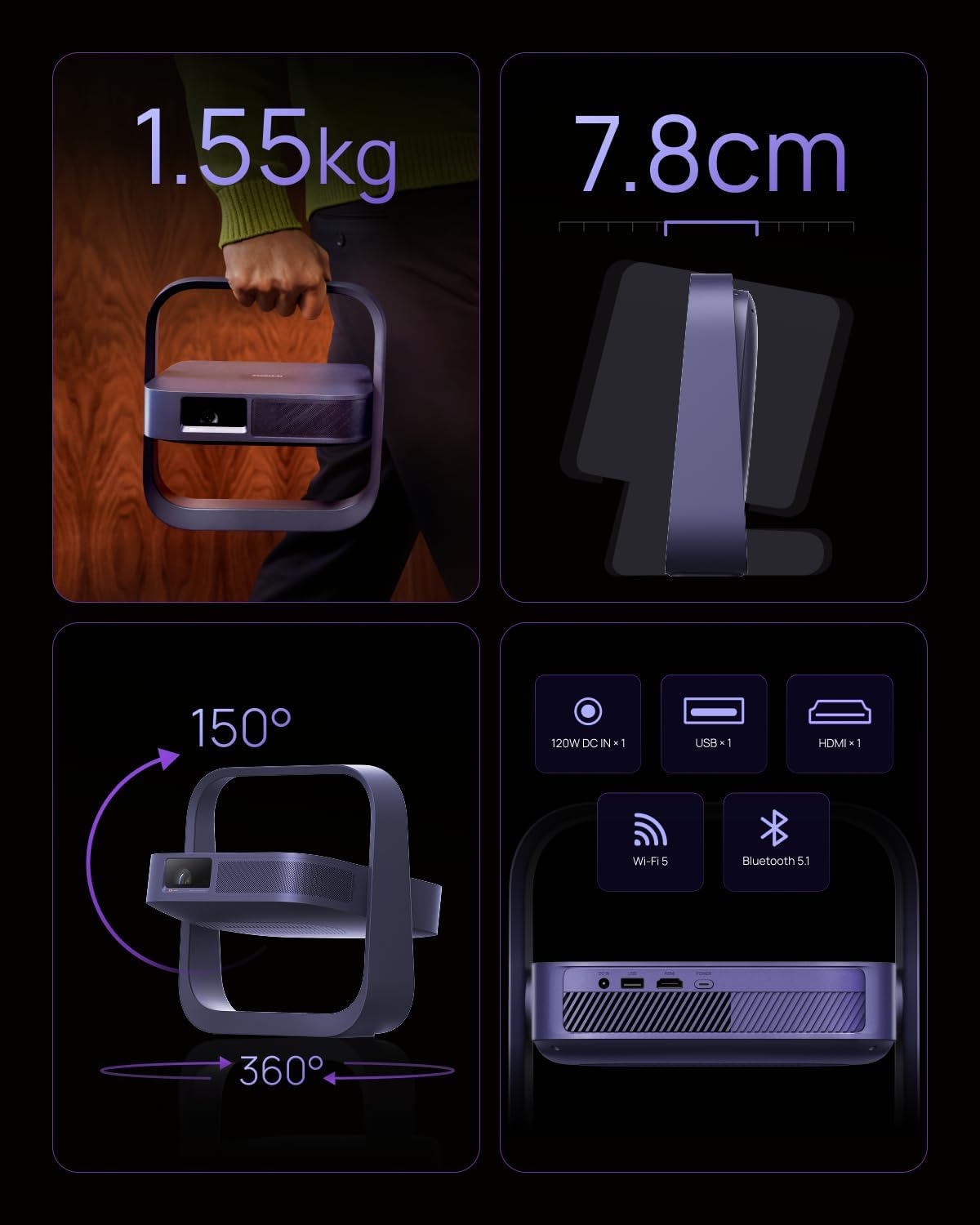 XGIMI Elfin Flip - Proyector láser portátil, dormitorio y patio tra...
