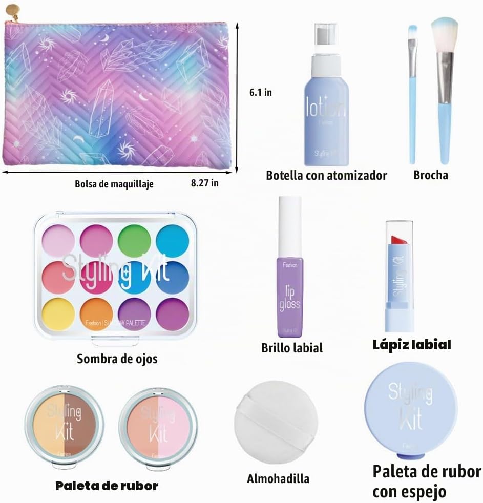 Kit de maquillaje de juguete para niñas, juego de cosméticos de 11...
