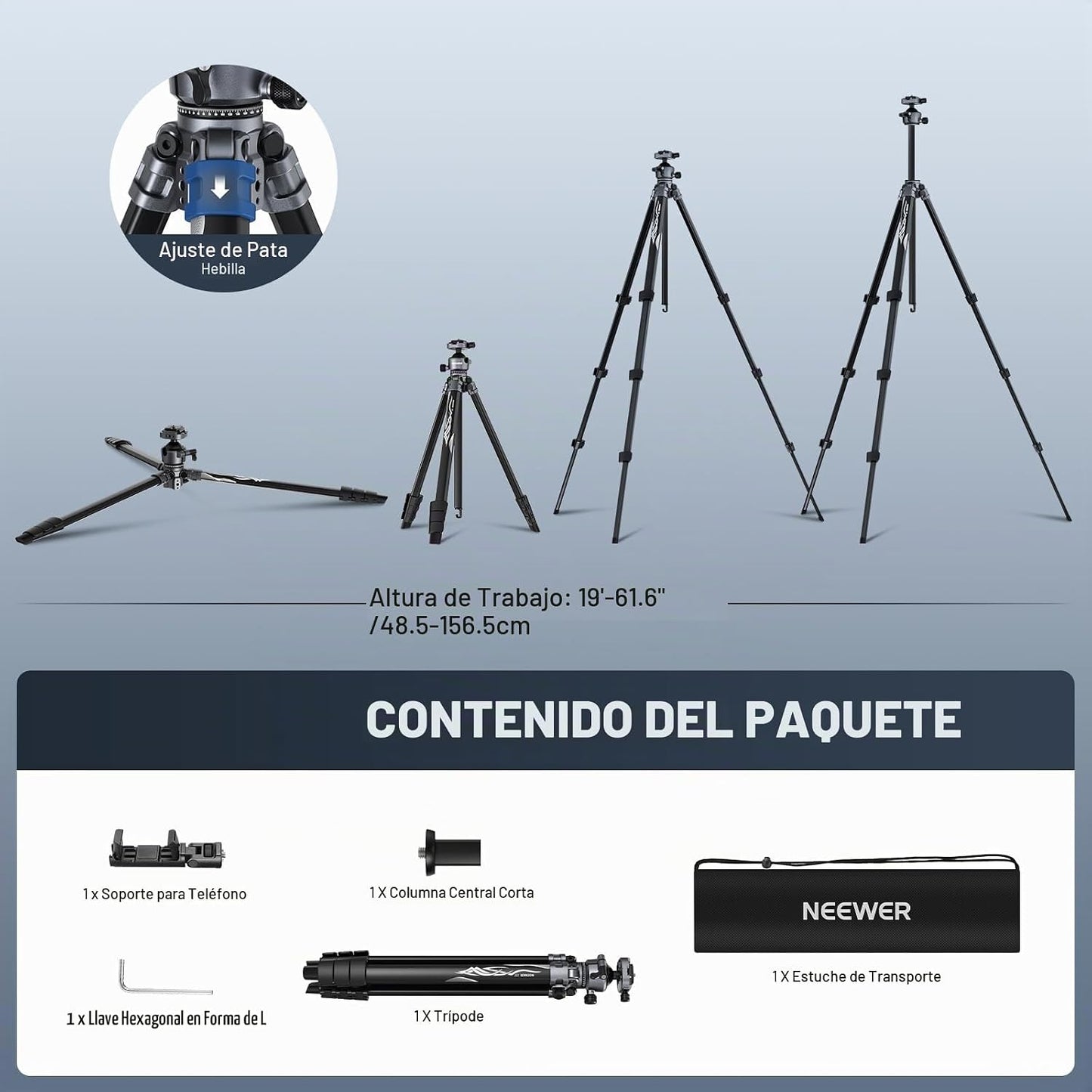 NEEWER LITETRIP LT07 - Trípode de viaje de aluminio de 61 pulgadas...