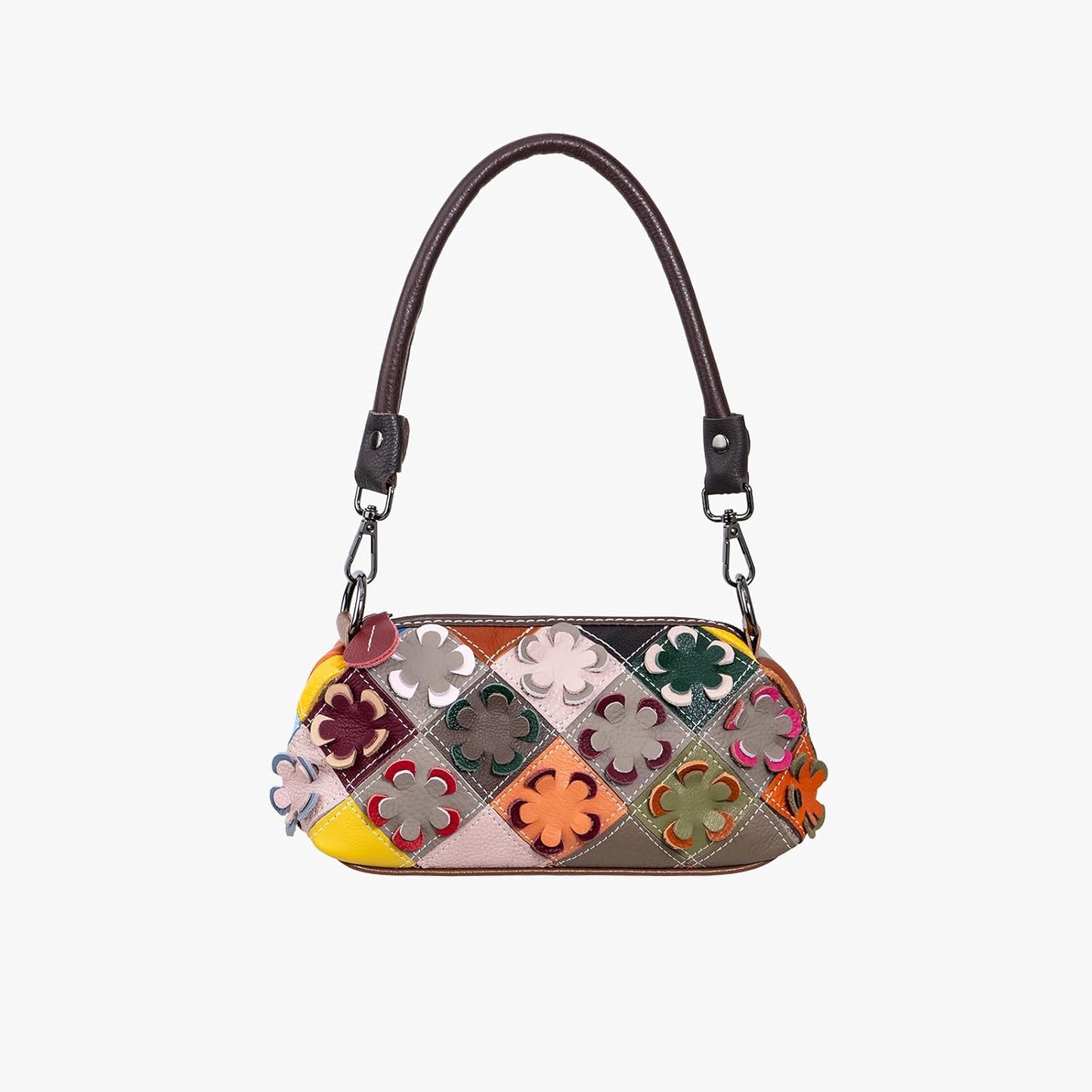 frrbuu - Bolso cruzado pequeño de piel auténtica con flores tallada...