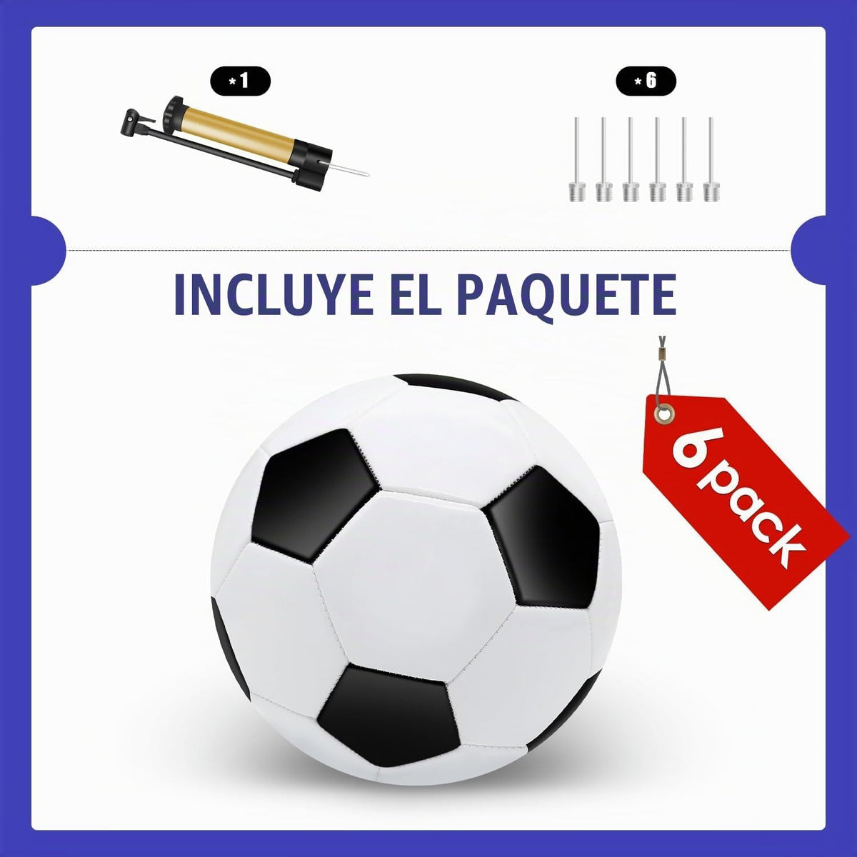 Zantrech Paquete de 6 balones de fútbol con aguja de bomba, tamaño...