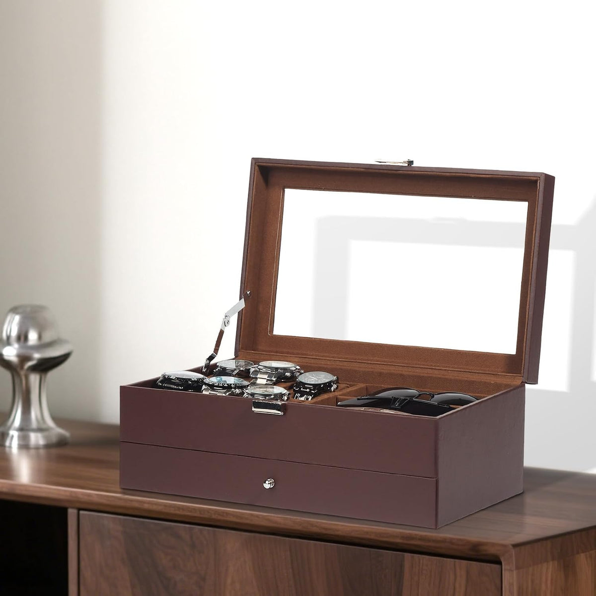 GLJ Caja de joyería para hombres, organizador de joyas con 6 ranura...