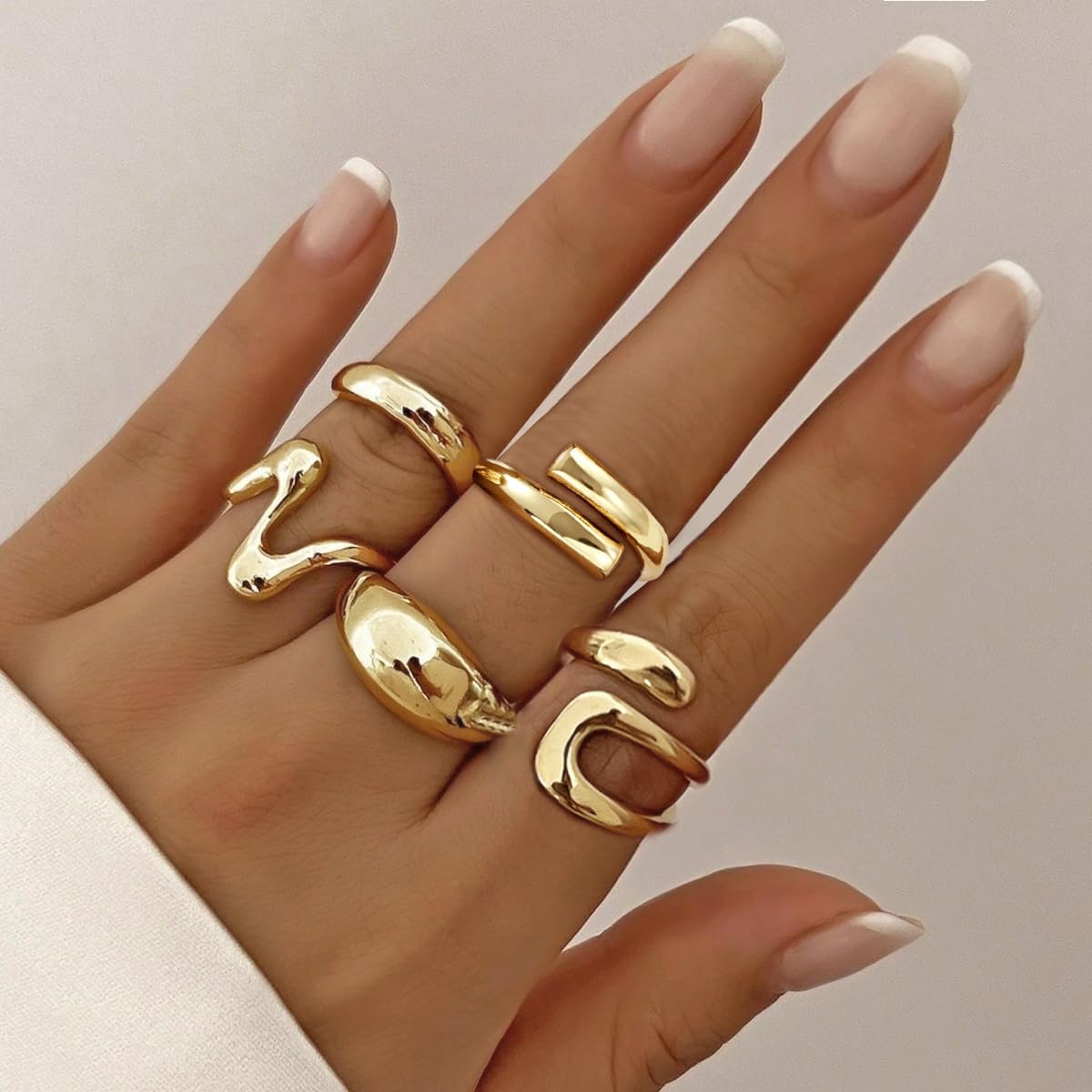 YEEZII Anillos Gruesos de Oro para Mujer Sin Deslustre, Anillo de P...