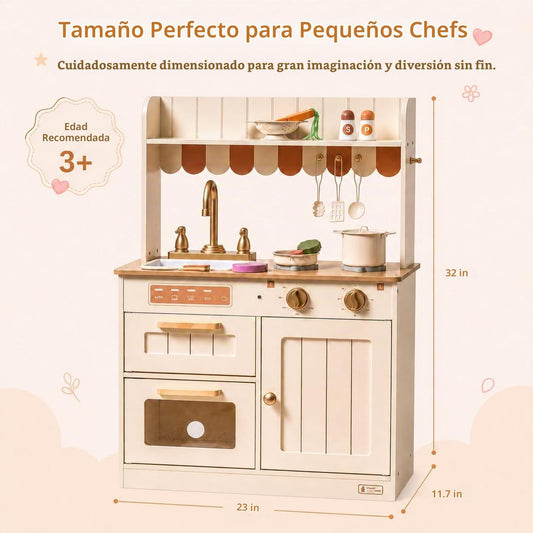 ROBUD Cocina de Juguete, Juego de Cocina de Madera para Niños con D...
