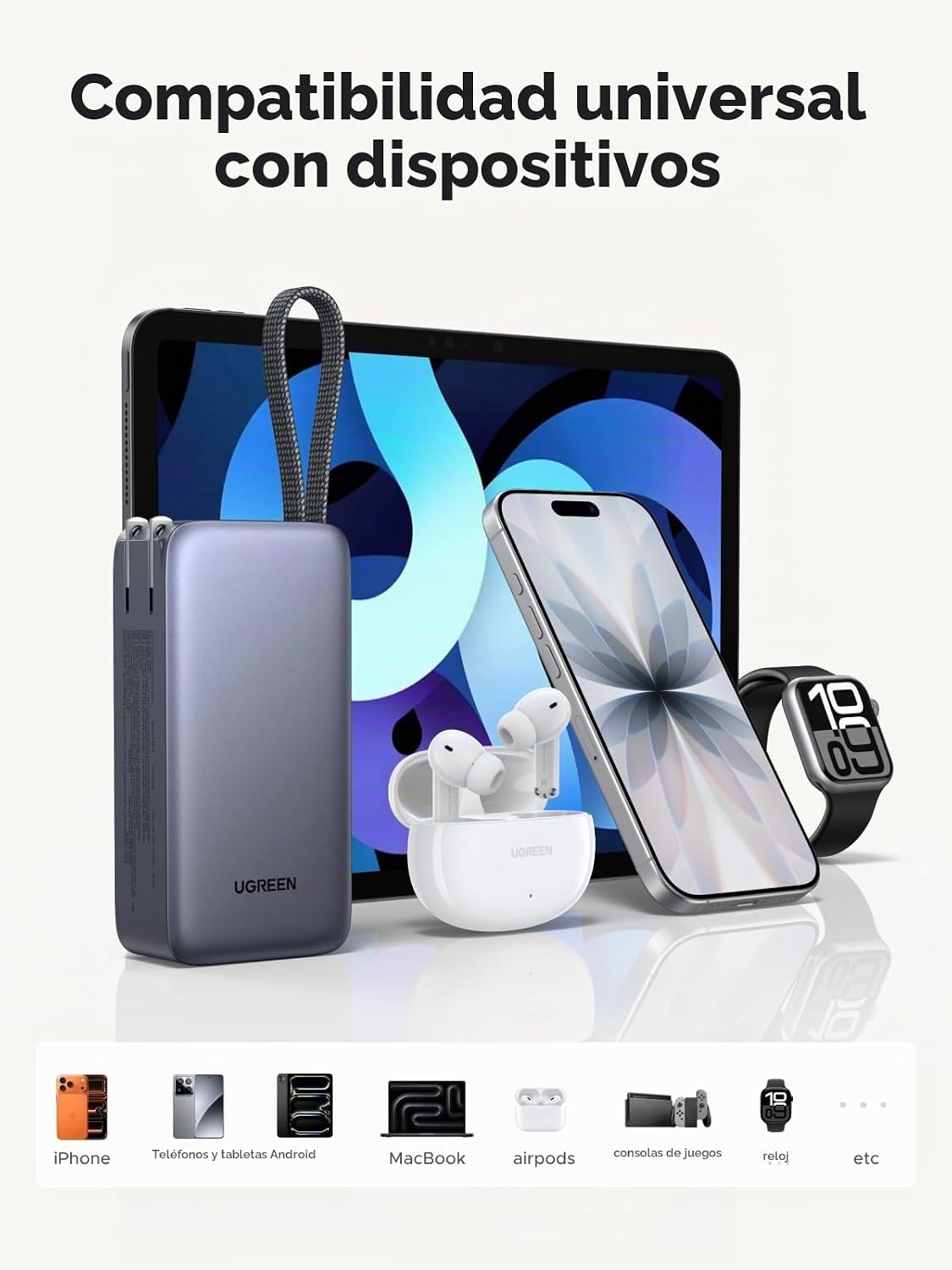 UGREEN 3-en-1 10000mAh 45W Banco de energía con cargador de pared p...