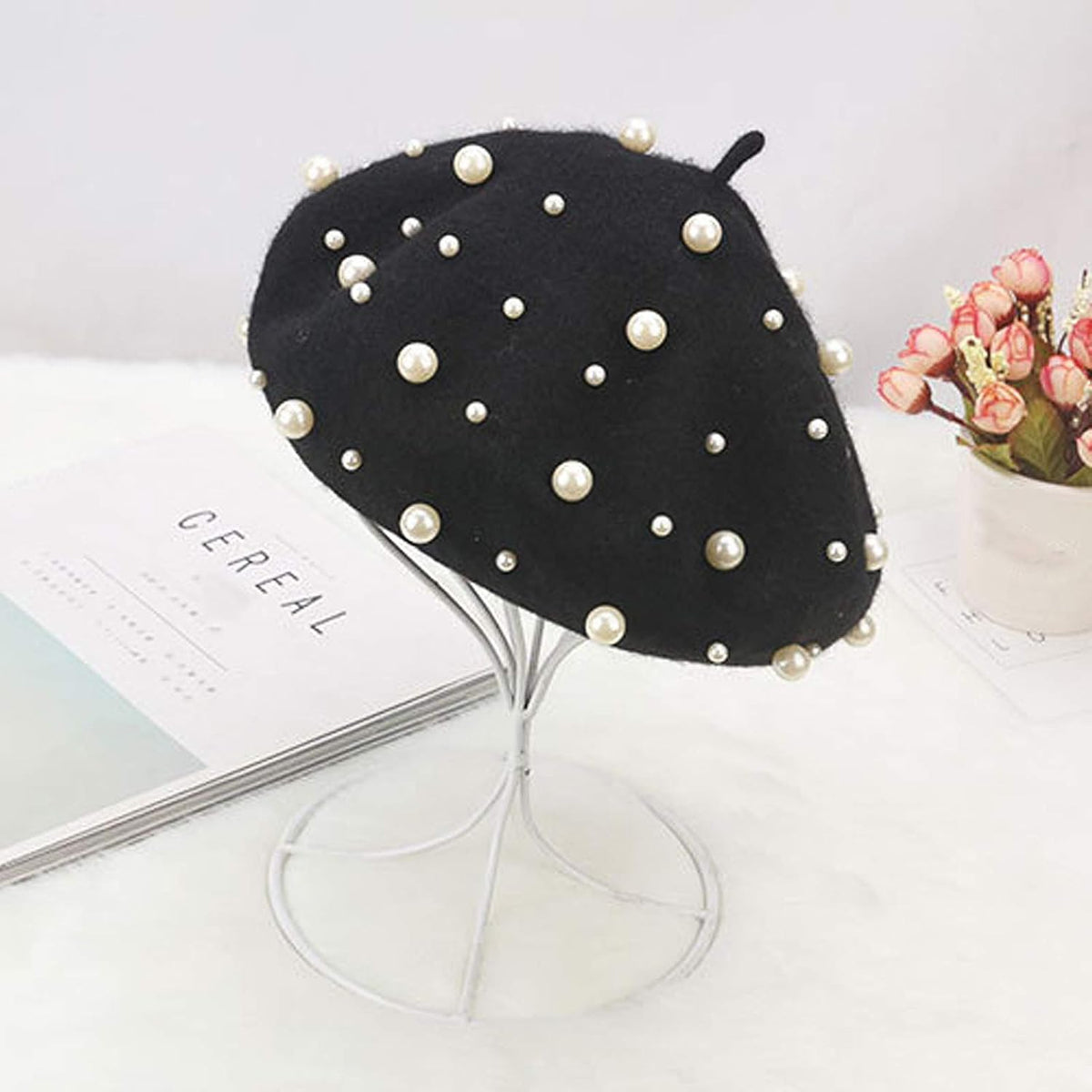 ZARSIO Boina de las mujeres perla elegante artista dulce estilo fra...