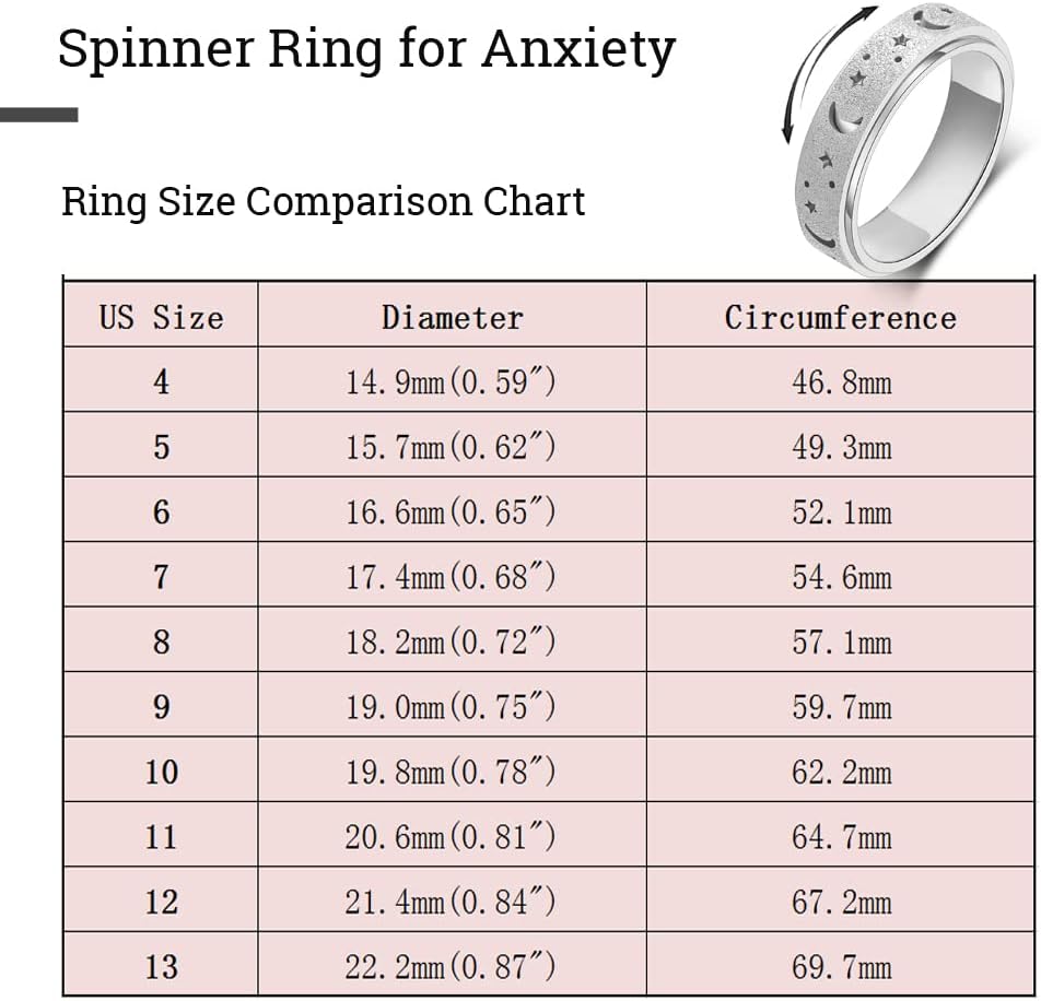 OreilleStar Anillo de ansiedad para mujer, anillo giratorio de acer...