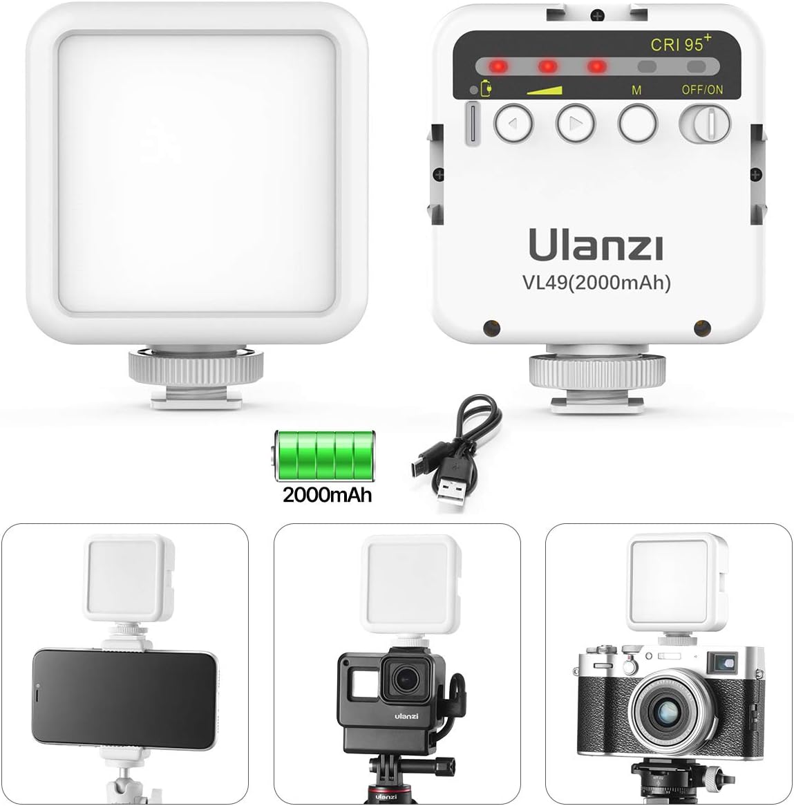 Ulanzi VL49 Mini luz de relleno de vídeo LED, cámara recargable de...