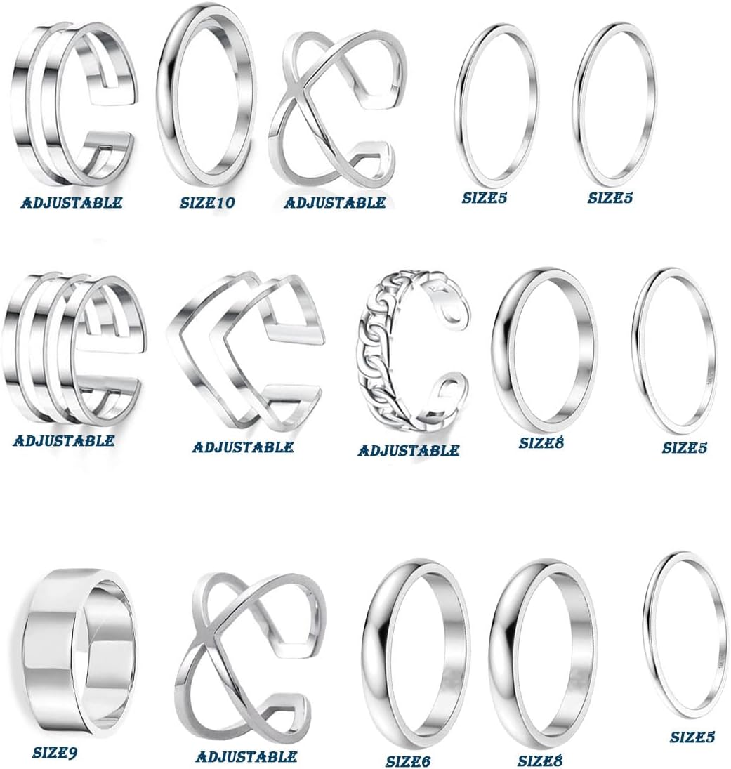 PINCHUAN Juego de 17 anillos de plata para nudillos para mujer, jue...