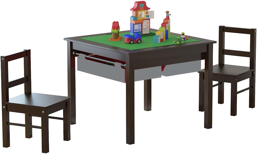 UTEX Juego de mesa de construcción para niños 2 en 1 de madera con...