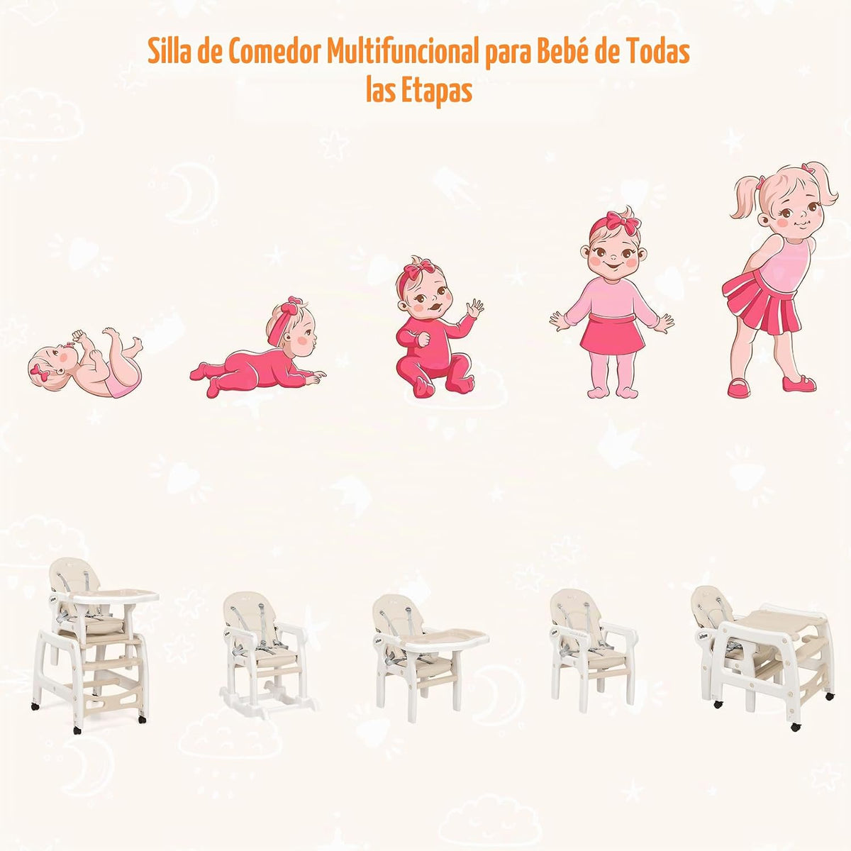 INFANS 5 en 1 Silla Alta para Bebé, Juego de Silla y Mesa Convertib...