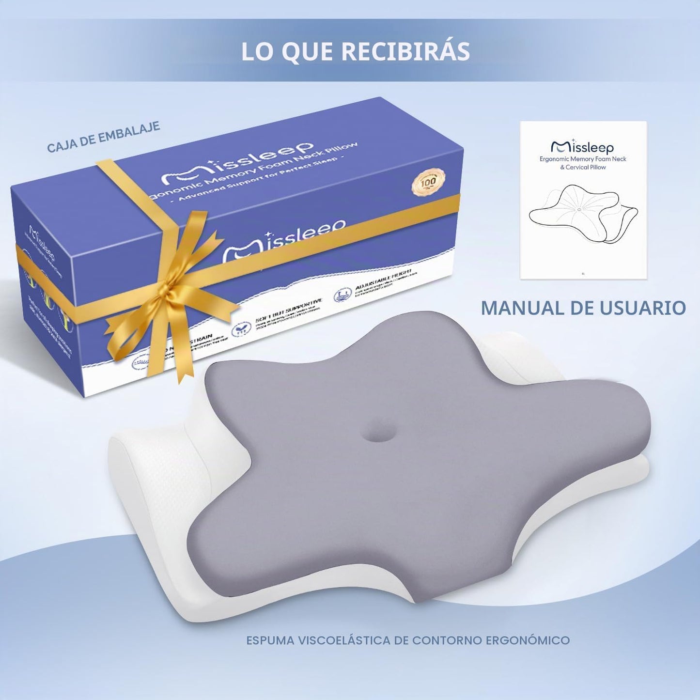 Missleep Almohada cervical para el cuello, almohada ergonómica de e...