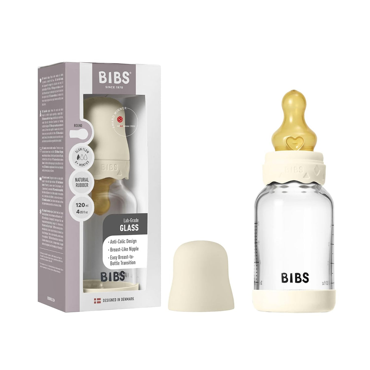BIBS Boheme - Botella de cristal para bebé, 8.1 fl oz, anticólicos,...